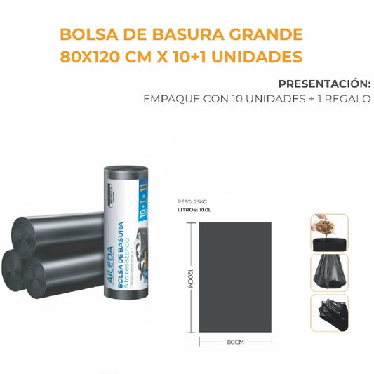 Bolsa de Basura 80x120  Resistente Aileda Rollo x 10 unids