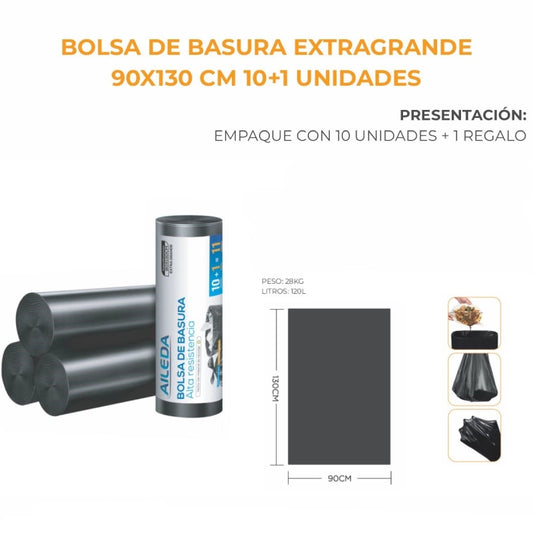 Bolsa de Basura 90x130  Resistente Aileda Rollo x 10 unids