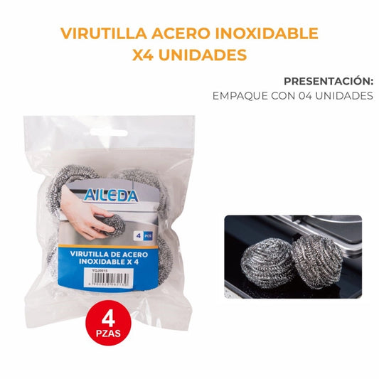 Virutilla Acero Inox 6,5 Cms Aileda Pack X 4 Unidades