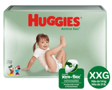 Pañal Huggies Active Sec Unisex Talla XXG Paquete X 12 Unids