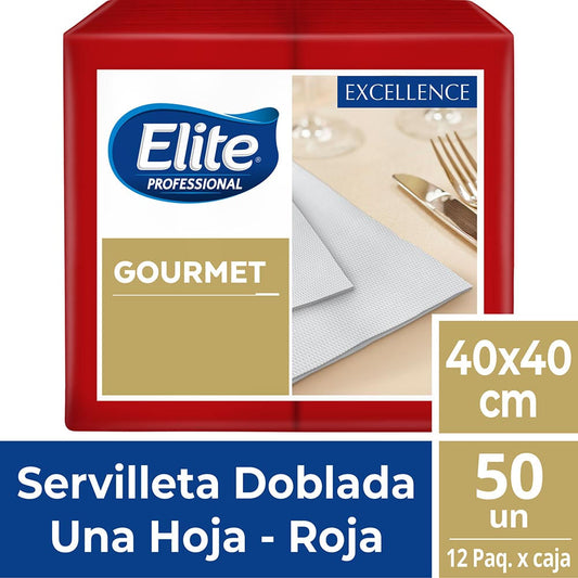 Servilleta Elite Gourmet Doblada Roja (40X40 CMS) 12 X 50 UN